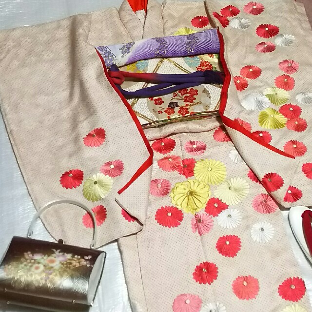 1485cm裄正絹★しつけ糸付き本総絞りに金駒刺繍★長身7歳さん～ハーフ成人式、十三参り用祝着