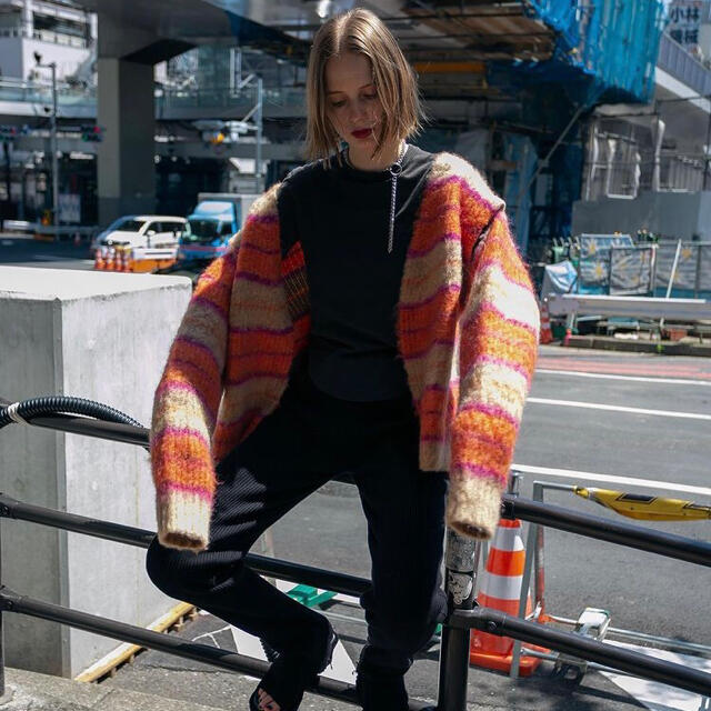 perverze Stripe Mohair Wide Cardigan - カーディガン