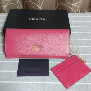 プラダ(PRADA)の【美品】PRADA プラダ サフィアーノ パスケース付き長財布■ピンク(財布)