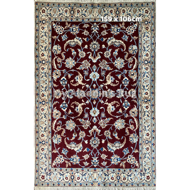 豪奢な ナイン産 9la ペルシャ絨毯 159×106cm ラグ