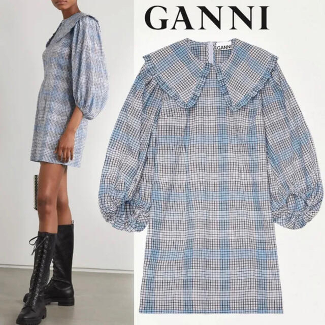 Adam et Rope'(アダムエロぺ)のletter様専用　GANNI 今期シアサッカーミニドレス　ワンピース　 レディースのワンピース(ひざ丈ワンピース)の商品写真