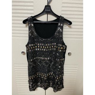 ザラ(ZARA)のZARA タンクトップ　黒　スタッズ　ビジュー(タンクトップ)