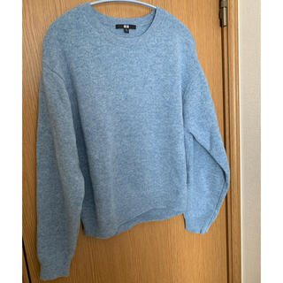 ユニクロ(UNIQLO)のユニクロ プレミアムラムクルーネックセーター 水色(ニット/セーター)