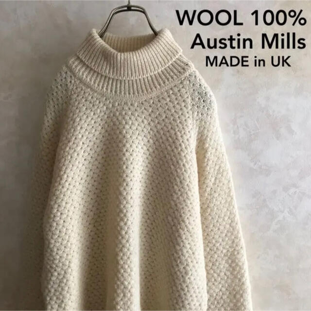 美品 UK製 ウール100% ニットセーター タートルネック M