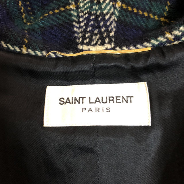 Saint Laurent(サンローラン)の(お値段交渉受付ます)SAINT LAURENTエディ期紺緑チェック柄ポンチョ レディースのジャケット/アウター(ポンチョ)の商品写真