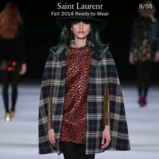 サンローラン(Saint Laurent)の(お値段交渉受付ます)SAINT LAURENTエディ期紺緑チェック柄ポンチョ(ポンチョ)