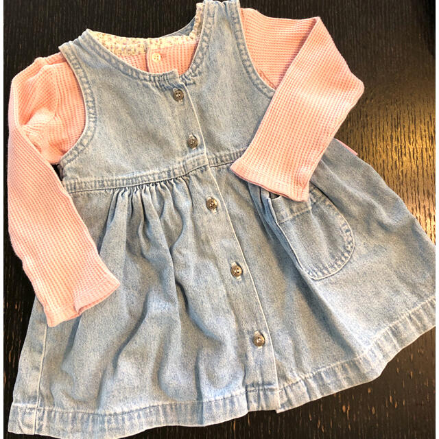 GAP Kids(ギャップキッズ)のガールズ　デニムワンピース、ワッフルカットソーセット95 キッズ/ベビー/マタニティのキッズ服女の子用(90cm~)(ワンピース)の商品写真