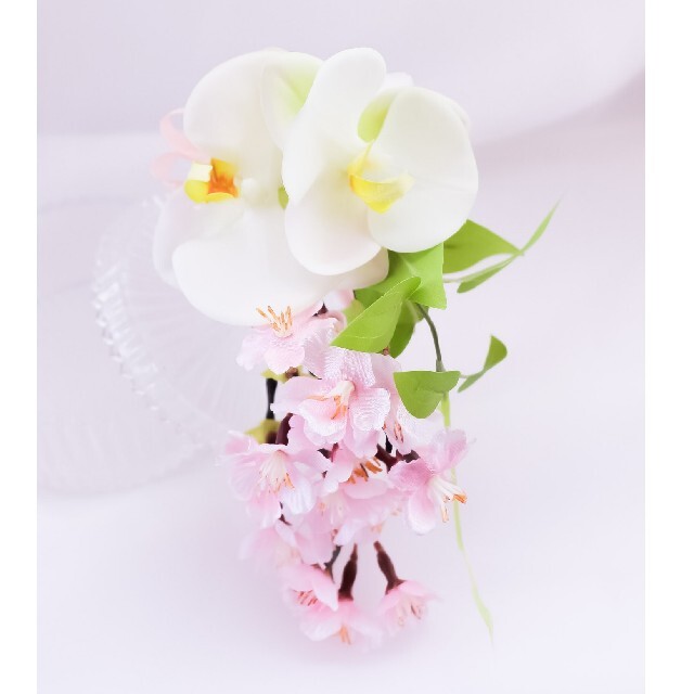 桜キャスケードブーケ さくらブーケ 胡蝶蘭ブーケ 結婚式 造花ブーケ 