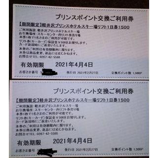 軽井沢プリンスホテルスキー場リフト一日券引換券2枚(スキー場)