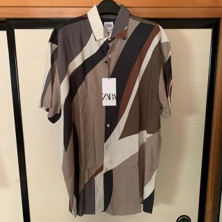 ザラ(ZARA)の新品 ZARA ザラ アブストラクトプリントシャツ 半袖 カーキ XL(シャツ)