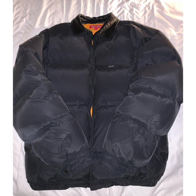 supreme leather collar puffy jacket ダウンカラーブラック