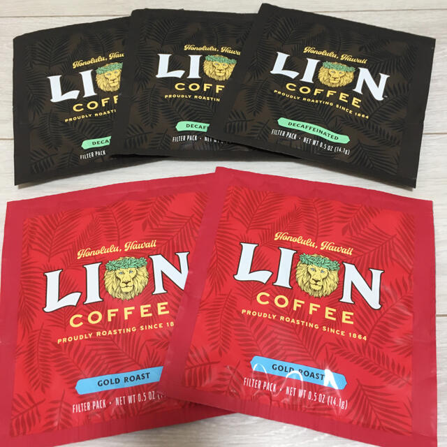 LION(ライオン)のライオンコーヒーフィルターパック5袋セット デカフェ ゴールドロースト ハワイ 食品/飲料/酒の飲料(コーヒー)の商品写真