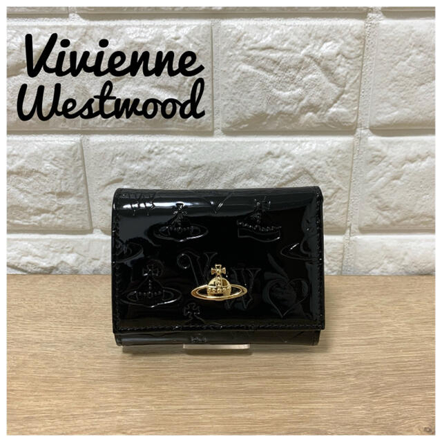 viviennewestwood 財布 三つ折り ブラック エナメルレディース