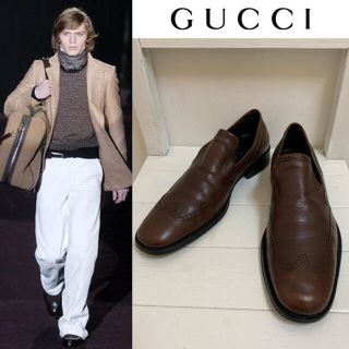 グッチ(Gucci)のGUCCI VINTAGE グッチ ITALY製 ウイングチップレザースリッポン(ドレス/ビジネス)