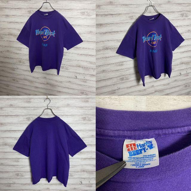 Hanes(ヘインズ)の【USA製】90s ハードロックカフェ　パープル　デカロゴ　カットオフ　Tシャツ メンズのトップス(Tシャツ/カットソー(半袖/袖なし))の商品写真