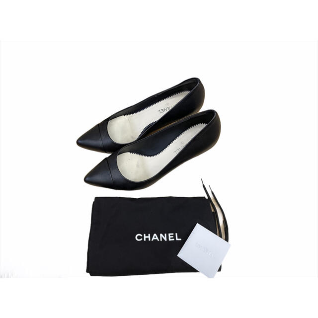 シャネル CHANEL 美品 パンプス パール ヒール 卒業式 入学式 ブラック