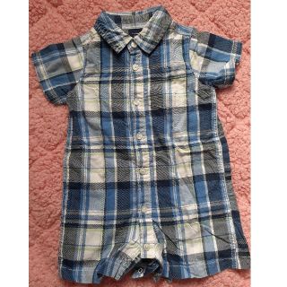 ベビーギャップ(babyGAP)のギャップベビー　半袖つなぎ　80cm ブルー　チェック(カバーオール)