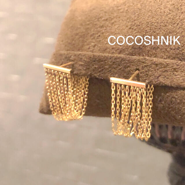 COCOSHNIK K10バー×フリンジチェーン スタッドピアス  ロングタイプアクセサリー