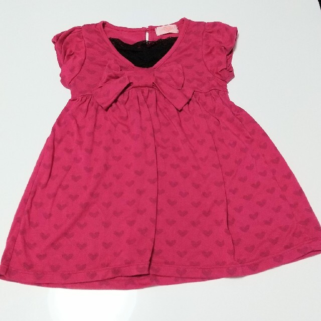 【送料無料】130 チュニック 重ね着風 リボン キッズ/ベビー/マタニティのキッズ服女の子用(90cm~)(Tシャツ/カットソー)の商品写真