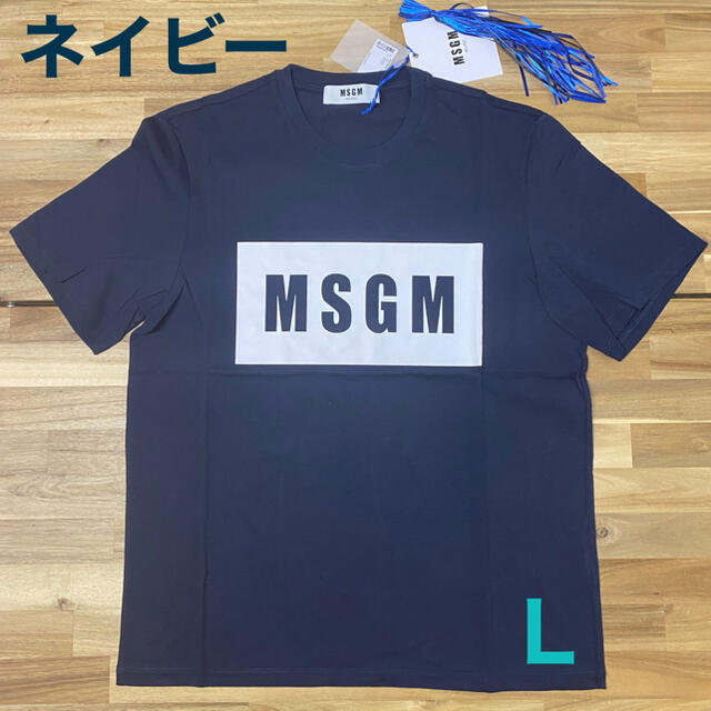 新品　MSGM エムエスジーエム　ロゴTシャツ　ネイビー　メンズ　紺色　半袖　L