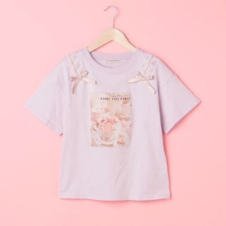 メゾピアノジュニア(mezzo piano junior)のメゾピアノ新品新作タグ付き肩レースアップフォトプリントTシャツ140(Tシャツ/カットソー)