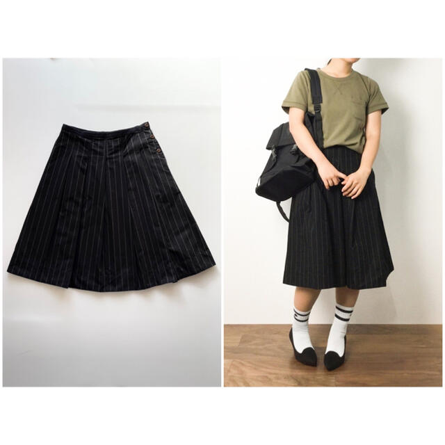 美品 MHL. DRY WORKER STRIPE スカート ブラック サイズ2