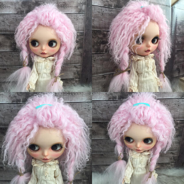 blythe _w-193桜ピンク三つ編み✨チベットラムフルスキンウィッグ