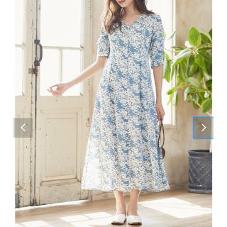 コウベレタス(神戸レタス)の2way 花柄　ロングシャツワンピース　ブルー(ロングワンピース/マキシワンピース)