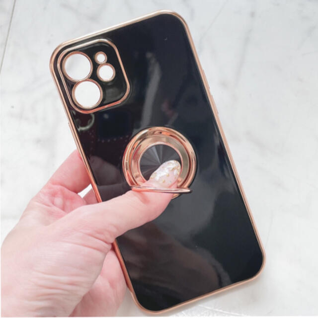 iphone12ケース ゴールドフレーム リング付きケース 黒 スマホ/家電/カメラのスマホアクセサリー(iPhoneケース)の商品写真