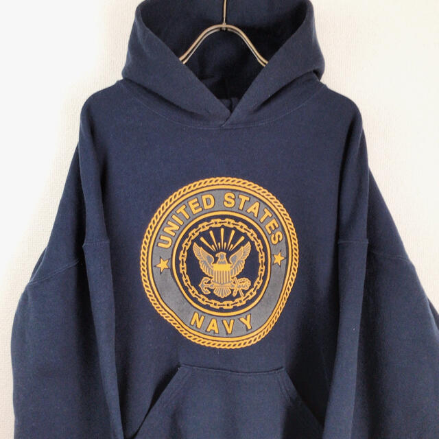 FEAR OF GOD(フィアオブゴッド)のロレンゾ着用　90s  USA古着　US  NAVY リフレクター　パーカー　紺 メンズのトップス(パーカー)の商品写真