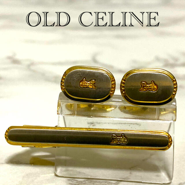 美品】OLDCELINE セリーヌ ネクタイピン＆カフス セット 金馬車 ロゴ ...