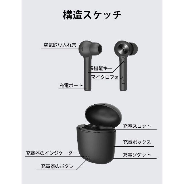 ワイヤレスイヤホン Bluetooth 充電ケース付き 5時間連続再生 ブラック スマホ/家電/カメラのオーディオ機器(ヘッドフォン/イヤフォン)の商品写真