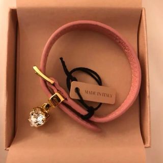 miumiu クリスタル マドラスレザー ブレスレット ビジュー ピンク ハート