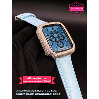 アップルウォッチ(Apple Watch)のアップルウォッチ4/5/6/se用　シルバーカスタムベゼル クロコベルトセット(その他)