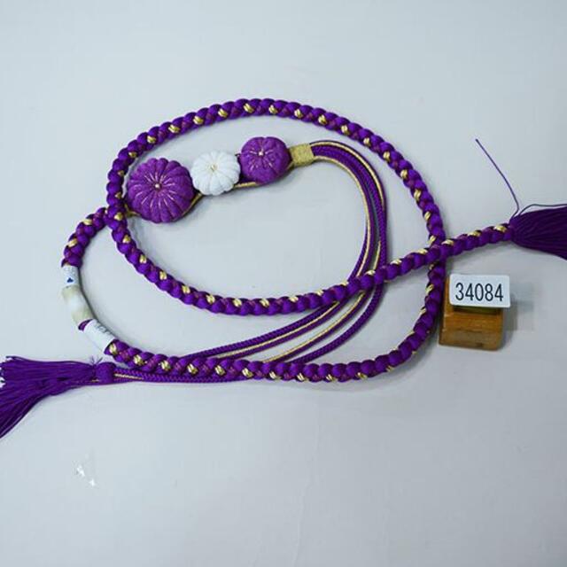 帯締め 正絹 飾り大 花飾り 豪華金糸入 紫色 NO38405