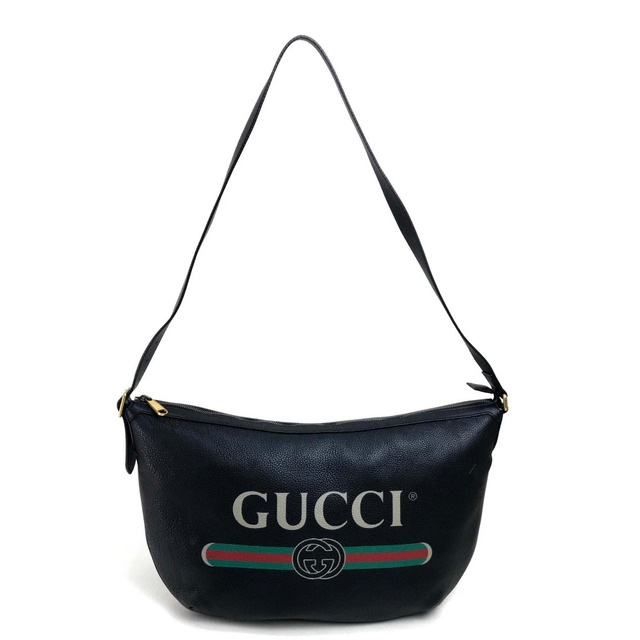 Gucci - 美品 グッチ 523588 プリント ハーフムーン ホーボーバッグ ブラック 黒