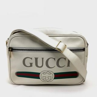 グッチ(Gucci)のグッチ GUCCI ロゴプリント 523589  カバン メッセンジャーバッグ ショルダーバッグ レザー ホワイト(ショルダーバッグ)