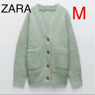 ザラ(ZARA)のZARA パッチポケットニットカーディガン　M(カーディガン)