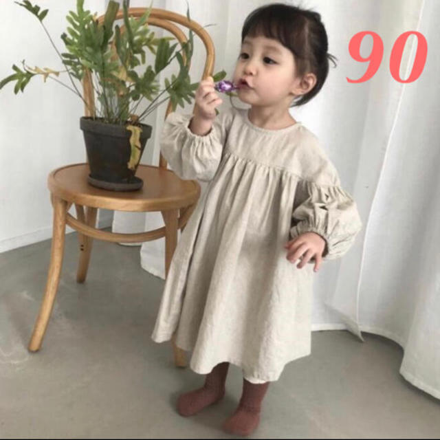 コットンリネンワンピース90ベージュ 韓国子供服の通販 By Bea S Shop ラクマ