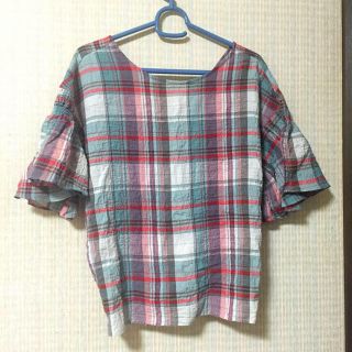 ダブルクローゼット(w closet)のチェック フリルスリーブtops＊(シャツ/ブラウス(半袖/袖なし))