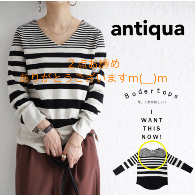 antiqua(アンティカ)のおみおみ様専用です。antiqua♛ ボーダー 長袖 Ｖネック カットソー レディースのトップス(カットソー(長袖/七分))の商品写真