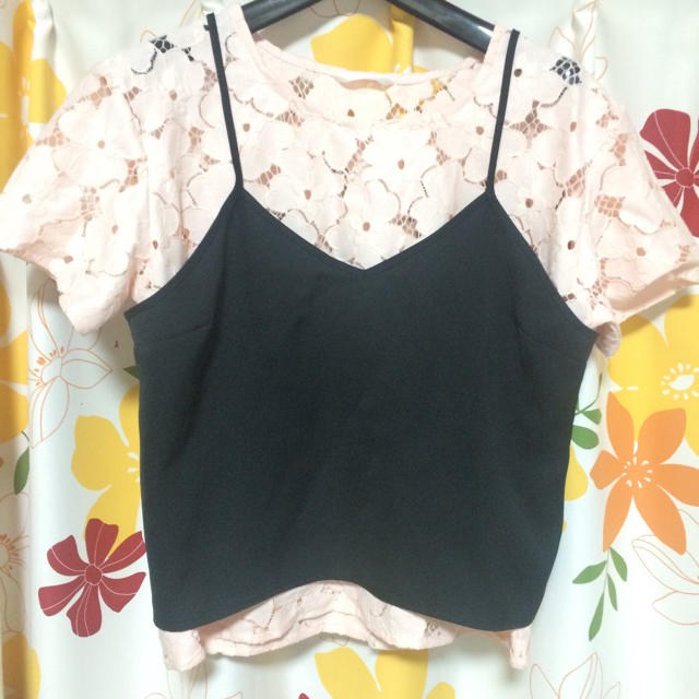 RETRO GIRL(レトロガール)のピンクレースシャツ黒キャミセット レディースのトップス(Tシャツ(半袖/袖なし))の商品写真