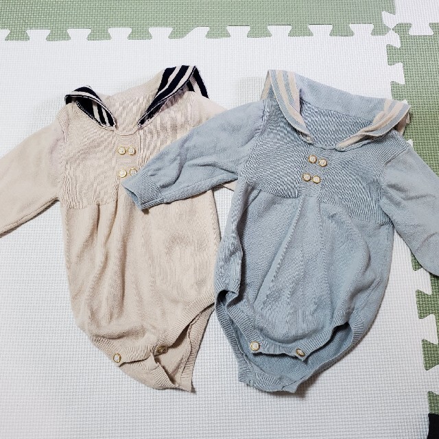 ロンパース　双子コーデ　二枚セット　水平さん　66サイズ キッズ/ベビー/マタニティのベビー服(~85cm)(ロンパース)の商品写真