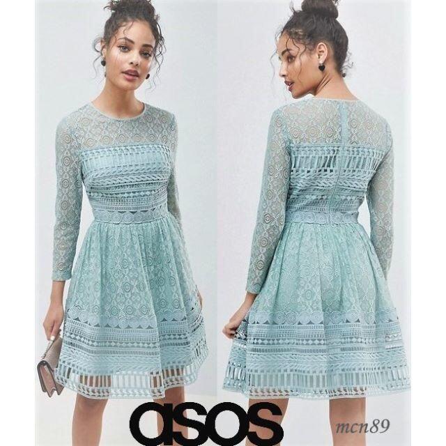 asos(エイソス)の【新品・タグ付】asos　レースプリーツドレス　UK4 レディースのワンピース(ひざ丈ワンピース)の商品写真