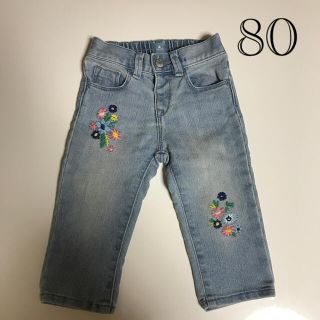 ベビーギャップ(babyGAP)のbabyGAP  花柄刺繍デニム　80(パンツ)