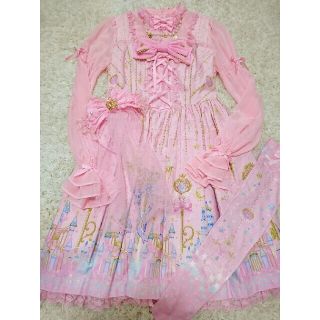 アンジェリックプリティー(Angelic Pretty)の【アンプリ】Magic Princess柄ワンピース+オーバーニー、カチューシャ(ひざ丈ワンピース)