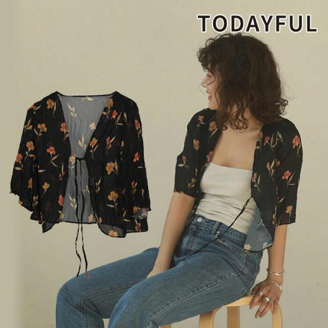 todayful Georgette Flower Cardiganカーディガントップス