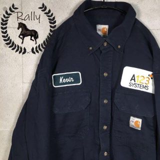 カーハート(carhartt)のB211 カーハート/FRタグ/ワークシャツ/刺繍/ワッペン/ネイビー/美品(シャツ)