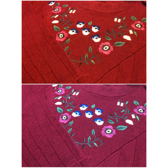 merlot(メルロー)の☆彡 merlot 花刺繍 ロングニット ワンピース ワインレッド ☆彡 レディースのワンピース(ロングワンピース/マキシワンピース)の商品写真
