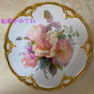 マイセン(MEISSEN)の【KPMベルリン】‘‘印象主義様式の花絵付皿’’ 金彩 金盛／「桃色の薔薇」(食器)